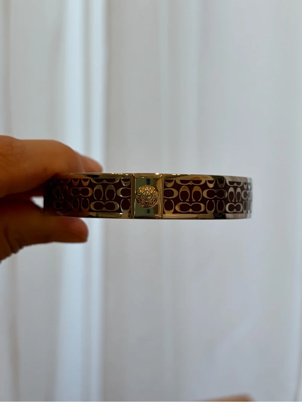 Coach Brown Enamel Signature Logo Bangle with Gold Accents